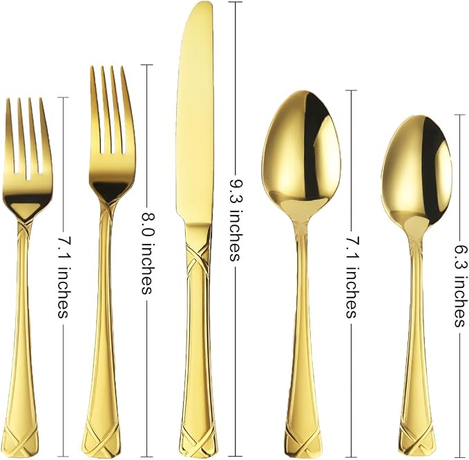 30-Piece Gold Silverware Set, Stainless Steel Flatware Set Cutlery Set include Knives, Forks and Spoons Service for 6, Mirror Polished