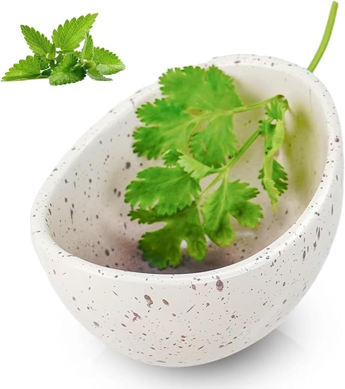 Handmade Ceramic Herb Stripper Bowl - Kitchen Herbs Leaf Stripping Tool Pottery Herb Peeler for Kale, Thyme, Basil, Rosemary (White)