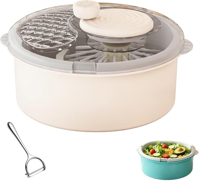 Salad Spinner and Produce Washer, Electric Fruit Cleaner Spinner，White-Manual | Fruit Cleaner Bowl with Non-Slip Base, Multifunctional Vegetable Dryer for Washing, Prepping Fruits & Vegetables