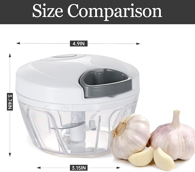 Cambom Manual Food Chopper Vegetable Cutter, Hand String Vegetable Chopper Onions Cutter for Vegetable Fruits Nuts BPA Free Food Safe Material, 550ml White