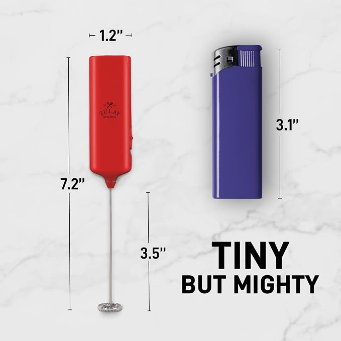 Mini & Mighty Milk Frother Wand – Powerful Handheld Coffee Frother, Battery Operated Drink Mixer – Compact Pocket Size – Detachable Whisk for Latte, Cappuccino, Matcha, Hot Chocolate