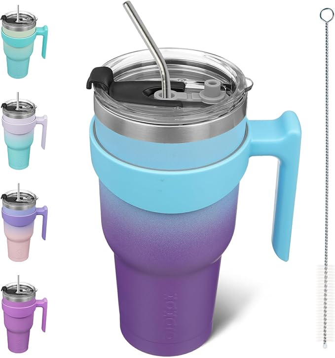 BJPKPK 40 oz Tumbler with Handle & Straw, Insulated Stainless Steel Mug | Double Wall Vacuum, Keeps Hot/Cold, Thermal Cup, BPA Free, Dishwasher Safe, Cupholder Fit, Coffee & Travel, Ocean Dream