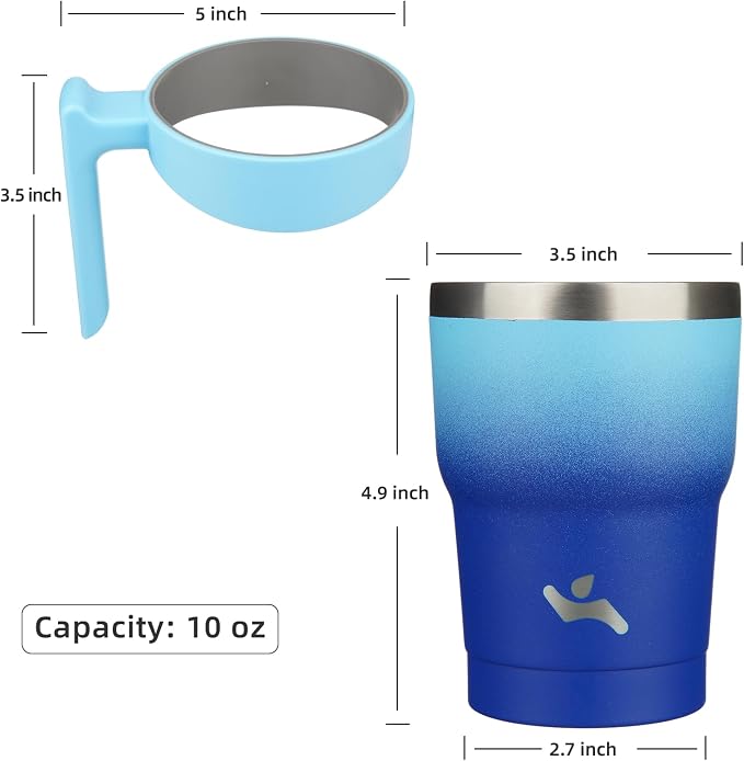Konokyo 10 oz Tumbler with Handle and Straw, Insulated Travel Mug | Sky; BPA-free, leak-proof tumbler with 2 lids, 2 straws, cup holder fit for coffee, office, travel & daily use