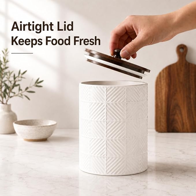 Canisters Sets for the Kitchen with Airtight Bamboo Lids, Ceramic|Set of 3