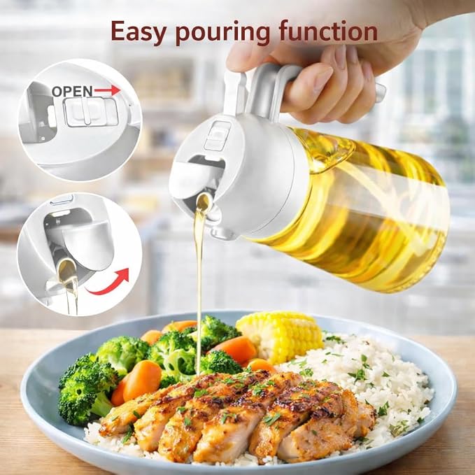 16oz/470ml Glass Olive Oil Sprayer for Cooking, 2 in 1 Oil Dispenser for Kitchen Gadgets, Food Grade Premium Spray Bottle with Portion Control for Salad, Frying, BBQ