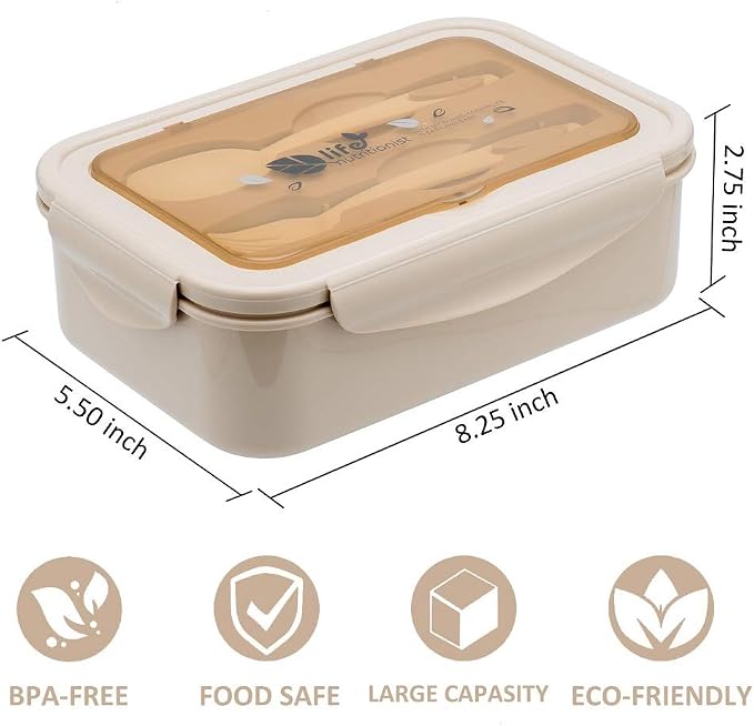 LOVINA Bento Box for Adults and Kids - 1400ML Portable, Lightweight, Easy to Carry Meal Holder with Spoon & Fork, Durable, Leak-Proof, BPA-Free and Food-Safe Materials