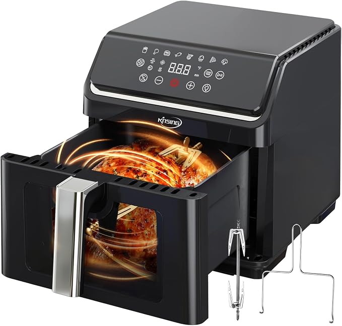 9.0 QT Air Fryer with Visible Window & Rotisserie Chicken Rack, Large Digital Touchscreen, Precise Temperature Control, Shake Reminder, Easy to Clean Family Air Fryer Oven
