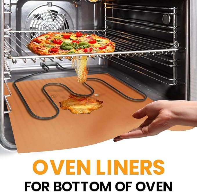 Oven Liners for Bottom of Oven - 17"x 25" Large Heavy Duty Non-Stick 2 Pack | Resistant to 500°F, BPA & PFOA Free, Reusable, Fits Electric, Gas, Toaster, Microwave Ovens & Grills, Spill Guard, Copper