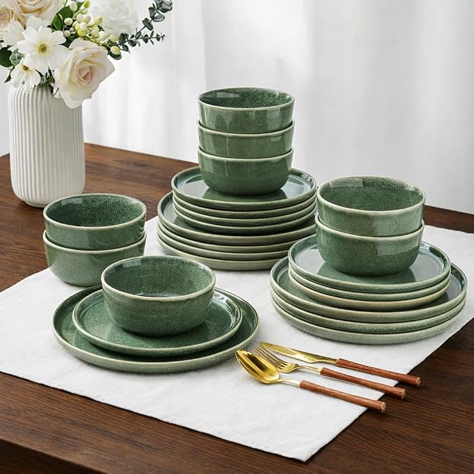 AmorArc Stoneware Dinnerware Sets for 6, 18Pcs Plates and Bowls Sets Dishes | Ceramic Round Reactive Glaze Dishes Set, Highly Scratch Resistant | Dishwasher & Microwave Safe Dishware