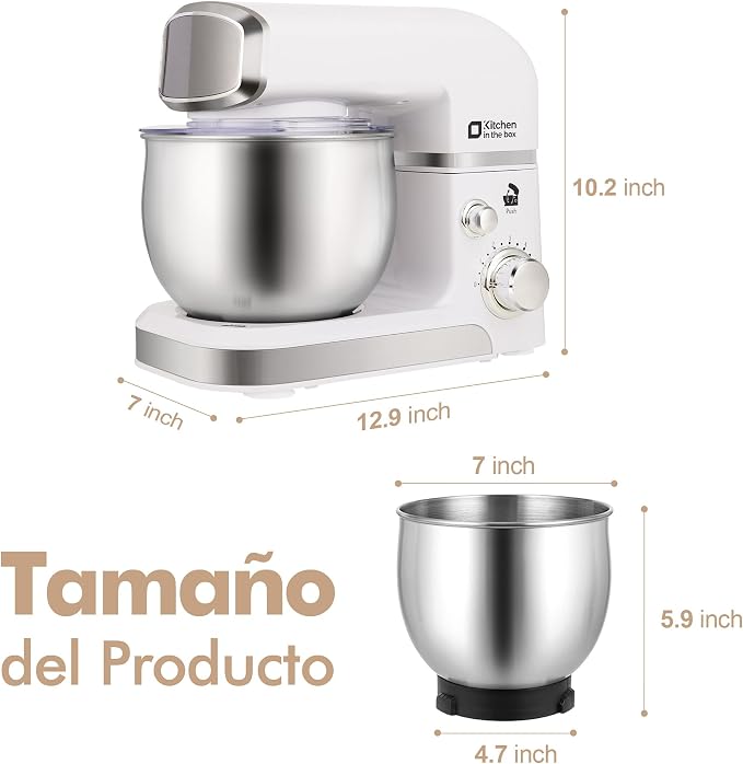 Kitchen in the box Stand Mixer,3.2Qt Mini Electric Food Mixer,6 Speeds Portable Lightweight Kitchen Mixer for Daily Use with Egg Whisk,Dough Hook,Flat Beater (White)
