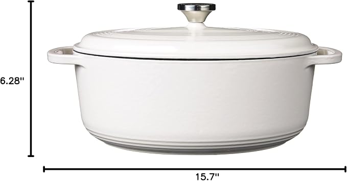 Lodge Oval Dutch Oven - Enameled Cast Iron Oval Dutch Oven with Lid - Family Size Cooking Pot with Dual Handles for Sourdough Bread Baking & Everyday Cooking - 7 Quart - Oyster White