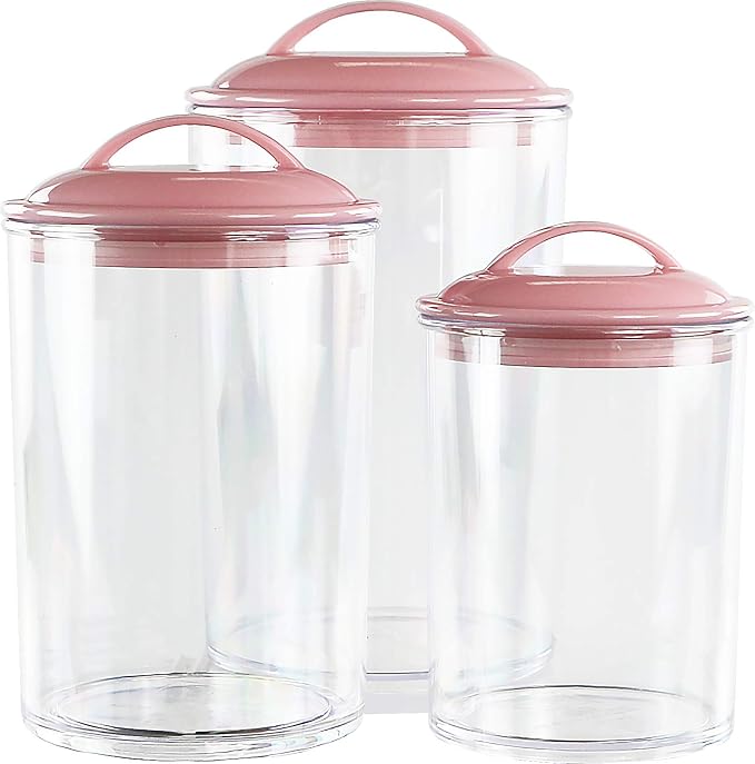 Reston lloyd Food Storage Containers, BPA Free Airtight Canisters for Cereal, Pasta, Sugar, Coffee, Flour, Cookies, Loose Tea, for Kitchen Organization, Set of 3, Pink