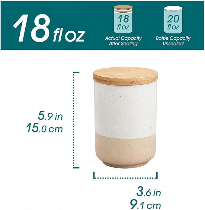 vancasso Sabine Small Ceramic Canister with Airtight Wood Lid - 18 oz Kitchen Storage for Coffee, Sugar, Tea & Spices - Compact Countertop Jar