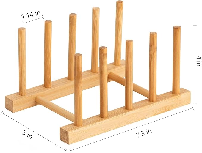 HBlife Bamboo Dish Plate Bowl Cup Book Pot Lid Cutting Board Drying Rack Stand Drainer Storage Holder Organizer Kitchen Cabinet（Keep Dry）