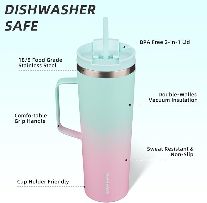 BJPKPK 30oz Insulated Tumbler with Handle, Lid & Straw, Stainless Steel | Double Wall Vacuum Insulated Coffee Travel Mug - Keeps Cold & Hot, BPA Free, Cupholder Fit for Office, Gym & Travel