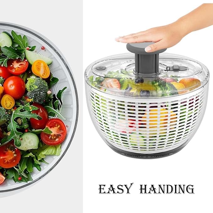 X&E Salad Spinner | Lettuce Spinner | Fruit Washer | Fruit Washing Bowl with Strainer | Vegetable Cleaner | Salad Cleaner | Lettuce Washer | 6 Quart Capacity