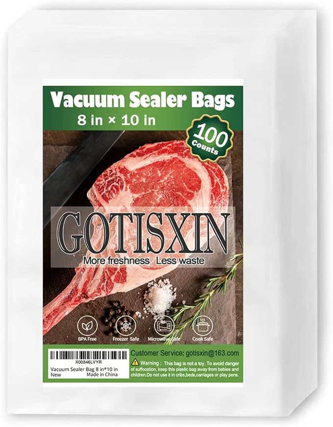 100 Quart 8” x10” Vacuum Sealer Bags, Airtight,Pre-cut,Heavy Duty BPA-Free Commercial Grade,for Sous Vide & Vacuumed Storage, Vac Seal Bags,for Food Saver & Seal a Meal Machines