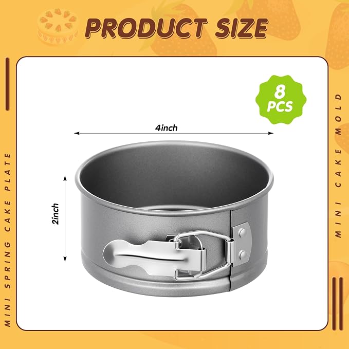 8 Pcs 4 Inch Springform Pan for Baking Mini Cheesecake Pans with Removable Bottom Nonstick Leakproof Round Cake Mold Spring Form Molds for Mini Cheesecake Pizza and Quiches (Grey)
