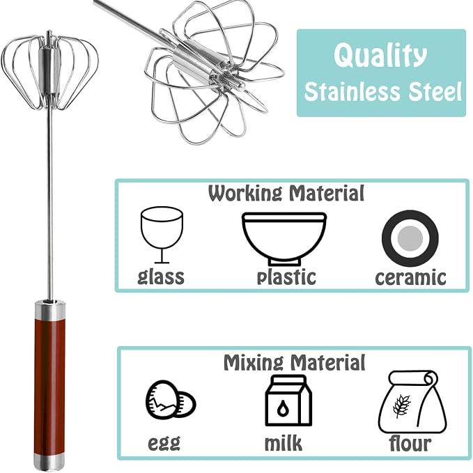 Semi-automatic Whisk, Stainless Steel Egg Beater, Hand Push Rotary Whisks Mixer Stirrer for Making Cream, Whisking, Beating and Stirring (3 Color)