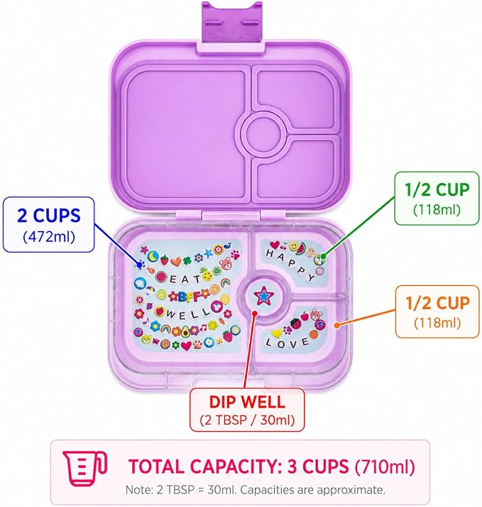 Yumbox Panino Leakproof Bento Lunch Box - Ami Purple (Friendship Tray) | Leakproof, Sandwich-friendly, Removable Tray with 3 Compartments + Dip well, BPA-Free, Easy Open Latch, Lightweight, Compact