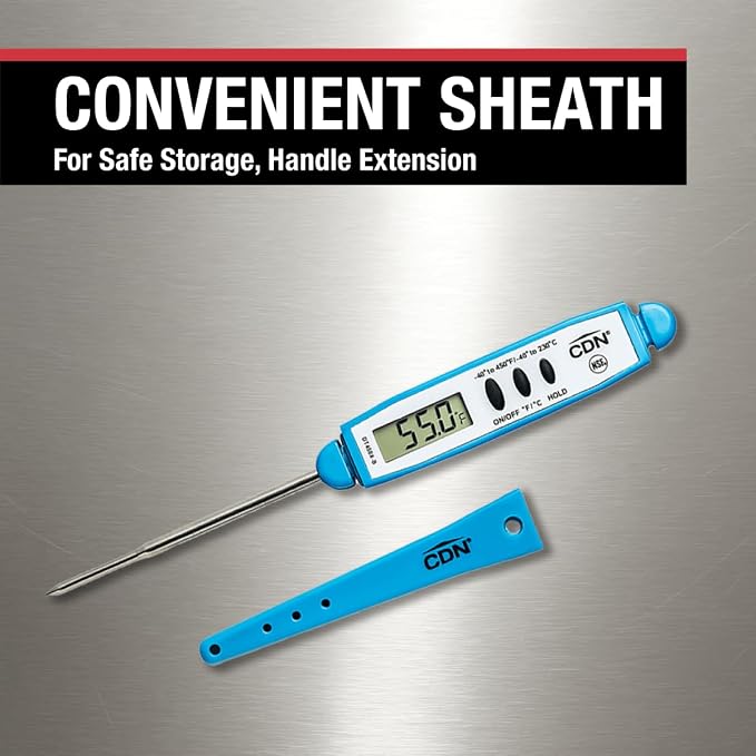 CDN ProAccurate® Instant Read Digital Pocket Thermometer for Meat, Cooking with 2.5mm Reduced Tip, Stainless Steel Stem, Fast Accurate Readings, Blue (DT450-B)