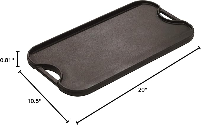 Lodge Pro-Grid Reversible Grill/Griddle - 20 Inches x 10.5 Inches - Dual-Sided Cast Iron Griddle - Double Burner Grill - Even Heat Distribution - PFAS-Free Non-Toxic Cookware