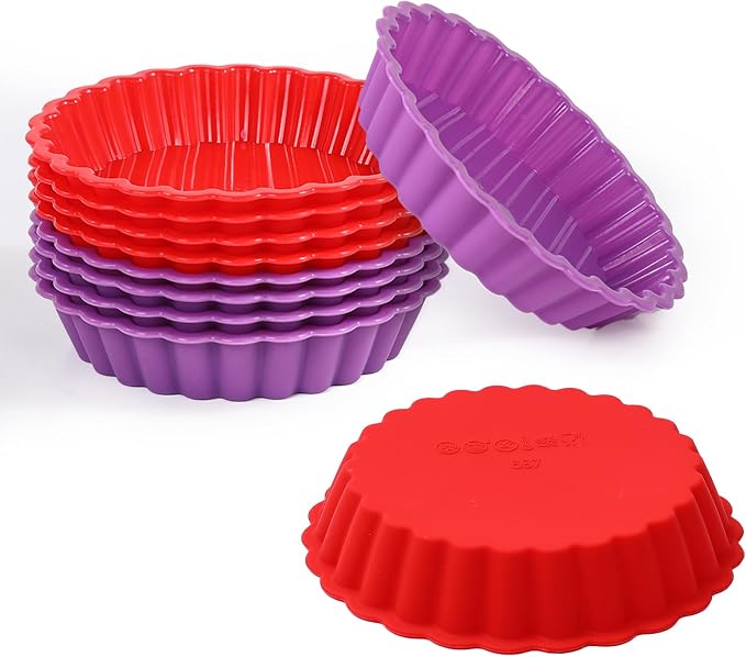 Silicone Quiche Pan, Mini Pie Pan Round Silicone Tart and Pie Molds 10 Pack | BPA Free, Oven Dishwasher Safe, Food-Grade Silicone, Heat-resistant: -104°F to 446°F, Easy Release & Clean