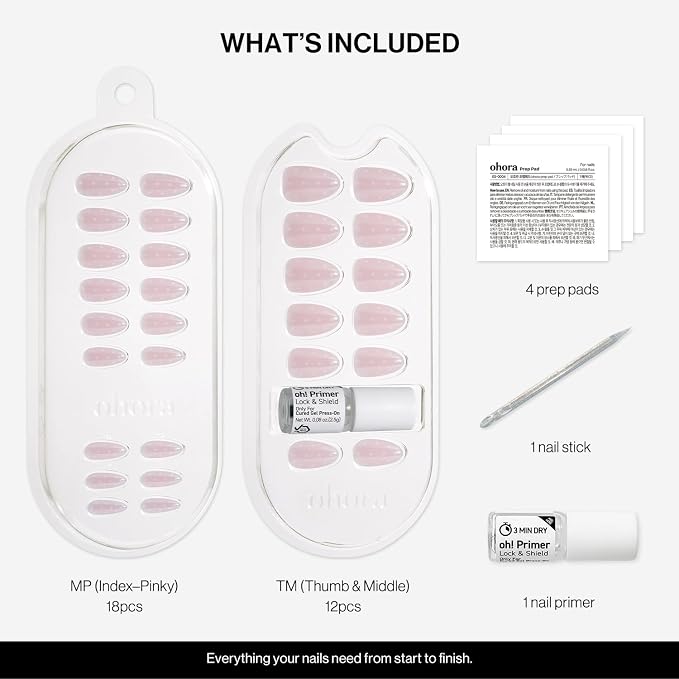 ohora Gel Press On Nails | Pink, Chrome Dot, Medium Oval | Glazed Dot | Salon-Quality, 100% Real Gel, No UV Lamp, No Glue, Non-Toxic | 15 Sizes, 30 Tips | Long Lasting press ons, K beauty nails