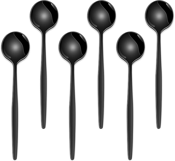 5.1 Inch Coffee & Tea Spoons,6-Piece Black Stainless Steel Dessert Spoons For Cafe,Black Espresso Spoon,Cute Small Demitasse Spoon