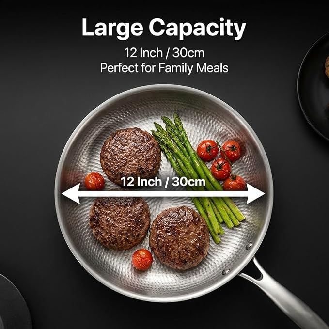 10" Titanium Frying Pan with Lid, Non-Stick Hammered Skillet | 3-Ply Heats Fast & Evenly, PFAS/PFOA/PTFE Free, Scratch-Resistant, for Induction & Gas, Oven-Safe to 500°F, Dishwasher Safe