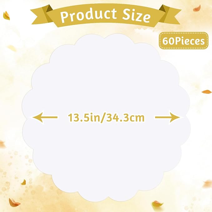 60 Pcs White Paper Placemats, 13.5 Inch Disposable Scalloped Placemat | Disposable Table Place Mats Decorative Paper for Birthday Wedding Bridal Shower Holiday Party