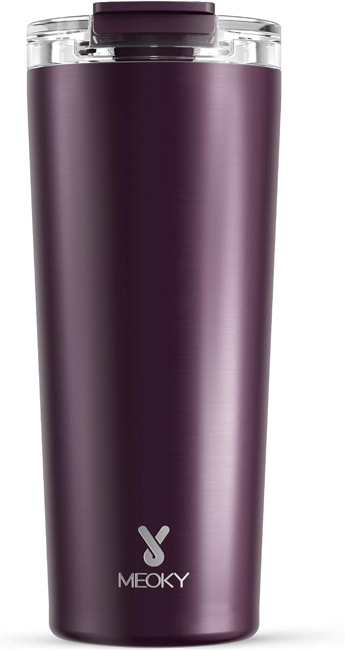 Meoky 24 oz Insulated Travel Coffee Mug: Leak Proof Lid, Plum | Stainless Steel Coffee Tumbler, Keeps Hot for 8 Hours or Cold for 24 Hours, Fits in Car Cup Holder, BPA Free