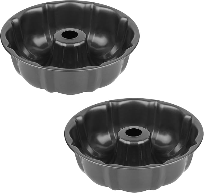Novery 2PCS 9.5" Non-Stick Carbon Steel Fluted Tube Cake Pans | For Pound Cake Jello Gelatin Flan Chocoflan, Heavy Duty, Non-Stick Easy Release, Sturdy Baking pan