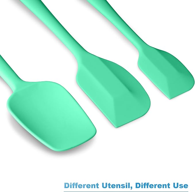 3-Piece Silicone Spatula Set, 600°F Heat Resistant, Macaron Green | Stainless Steel Core, Silicone Rubber Spatulas for Nonstick Pans, Spatula, Spoonula and Mini Spatula for Cooking and Baking