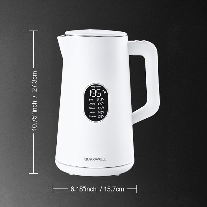 1.5L Electric Kettle Temperature Control, Porcelain White | Double Wall Cool Touch Teapot, Fast Boil, 5 Temperature Control, LED Display, Auto Shut-Off & Keep Warm