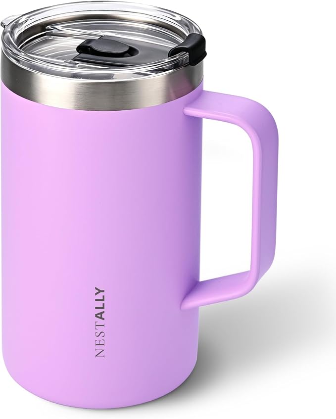 NESTALLY Cozy 20oz Insulated Coffee Mug with Handle & Lid, Blush Pink | Stainless Steel Double Wall Vacuum Travel Mug for Hot & Cold Drinks, Reusable Coffee Tumbler, Non-Slip Base, BPA-Free