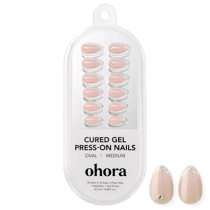ohora Gel Press On Nails | Pink, French, Medium Oval | Mirror French | Salon-Quality, 100% Real Gel, No UV Lamp, No Glue, Non-Toxic | 15 Sizes, 30 Tips | Long Lasting press ons, K beauty nails