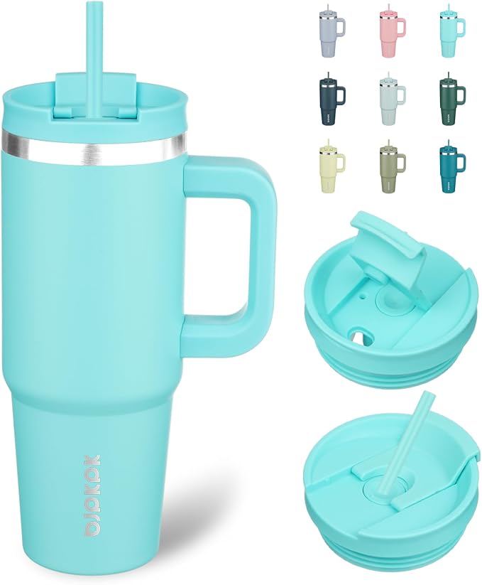 BJPKPK 30 oz Insulated Tumbler with Handle & Straw, Stainless Steel | Double Wall Vacuum Insulation, Leak Proof, BPA Free, Dishwasher Safe, Cupholder Friendly, Travel & Outdoor, Turquoise
