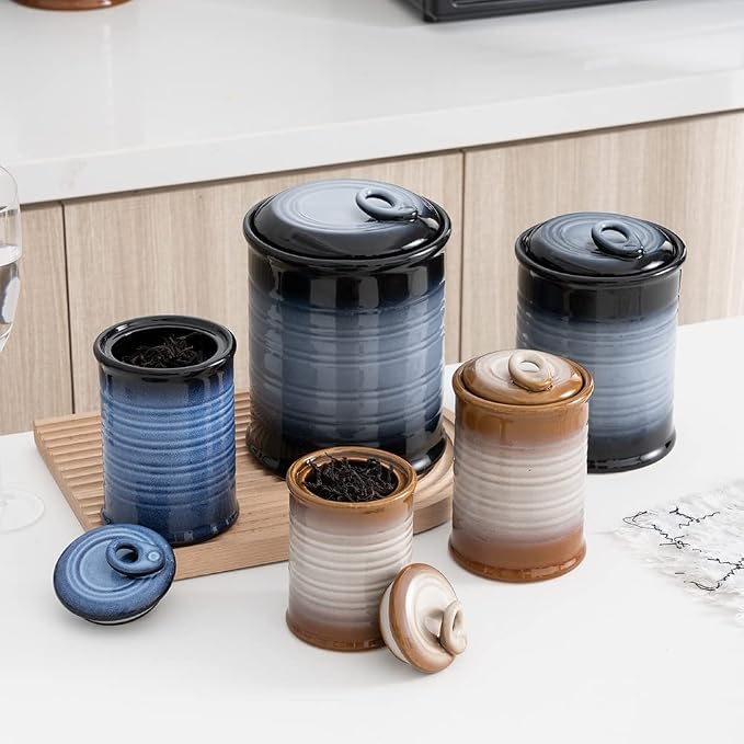 Nihow Food Storage Jar,Ceramic Canister Sets for The Kitchen,Set of 4,Gray | Air Tight Lid,Seal Damp-proof,For Flour/Sugar/Rice/Coffee/Cookies/Candy,Kitchen Counter Canister