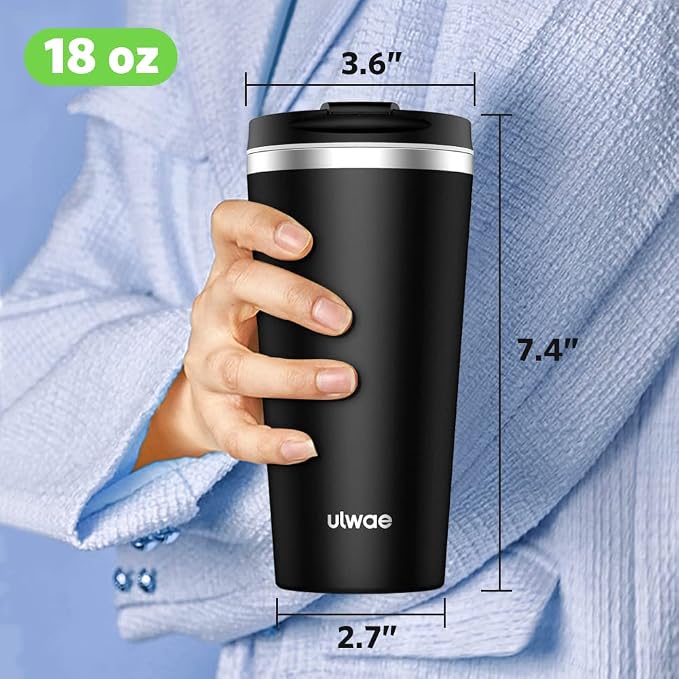Insulated Coffee Mug with Ceramic Coating, 18oz Travel Mug with Leak-proof Lid, Vacuum Double-wall Tumbler, Stainless Steel Thermal Cup for Tea, Hot Cocoa, Cold Beverage, Ice Drinks