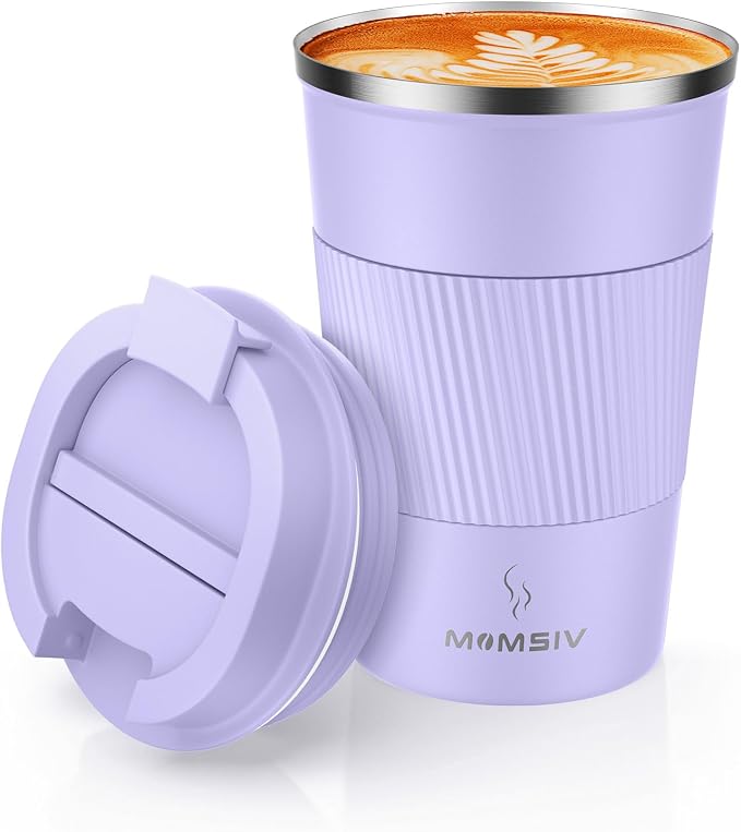 MOMSIV 12oz Travel Coffee Mug, Insulated Coffee Cup with Leakproof Lid | 6-Hour Heat Retention, 360°Leak proof, Vacuum Stainless Steel Double Walled, BPA-free, Reusable And To Go Coffee Mug