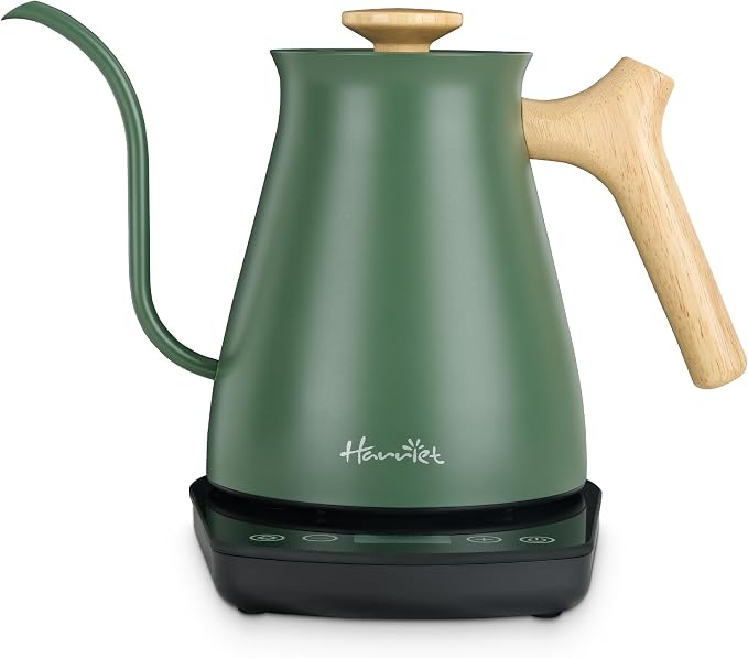 Harriet Gooseneck Electric Kettle, 1°F Control, Brew Time, 0.8L | 120-Min Keep Warm, 104–203°F Control, Built-In Brew Timer, Stainless Steel, Wood-Accent Handle for Pour-Over Coffee