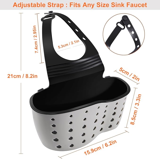Kitchen Sink Caddy Sponge Holder for Kitchen Sink Accessories Organizer Dish Sponge Holder Ajustable Strap Faucet with Drain Holes for Drying (2 pcs Beige)
