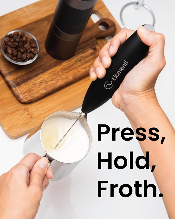 Elementi Drink Mixer Handheld - Electric Stirrer and Powerful Protein Powder Mixer Wand, Easy-to-Use Mini Frother Wand for Quick Delicious Cocktails, Milk Frother and Coffee Stirrers (Purple)