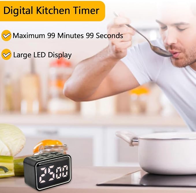 Digital Mini Timer Rechargeable, ON/Off Led Display Count Down/Up, 3 Preset Memory Times Loud Alarm Desk Timer for Kids Classroom Office Kitchen Cooking, Blue
