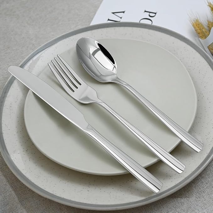 Silverware Set,18/10 Stainless Steel 18Piece Silverware Set For 6,With Dinner Knives Spoon Forks Set for Home, Kitchen and Restaurant, Mirror Polished& Dishwasher Safe