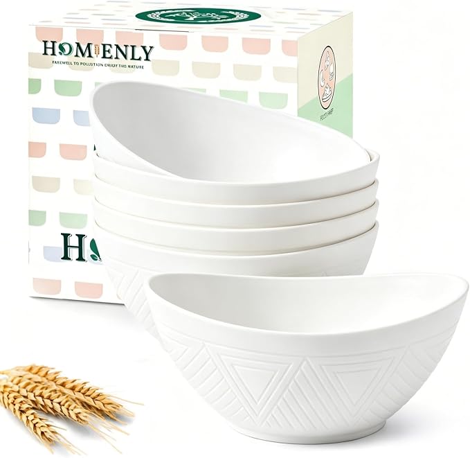 Wheat Straw Bowls 26 OZ Serving Bowls Set of 6 Unbreakable Salad Bowls for Breakfast, Cereal, Soup, Snack Mcirowave and Dishwasher Bowls Set for Kitchen, Camping, Party (White)