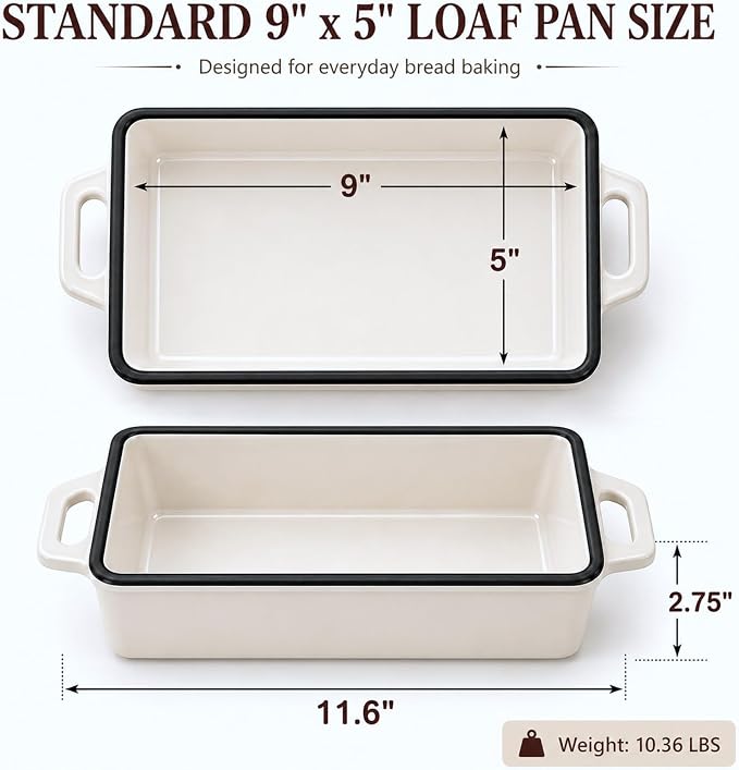 Northriver Casting 2 in 1 Enameled Cast Iron Bread Pan with Lid, Perfect Bread Oven, Loaf Pans for Baking Homemade Sourdough Bread 9x5, 2 Piece set, White