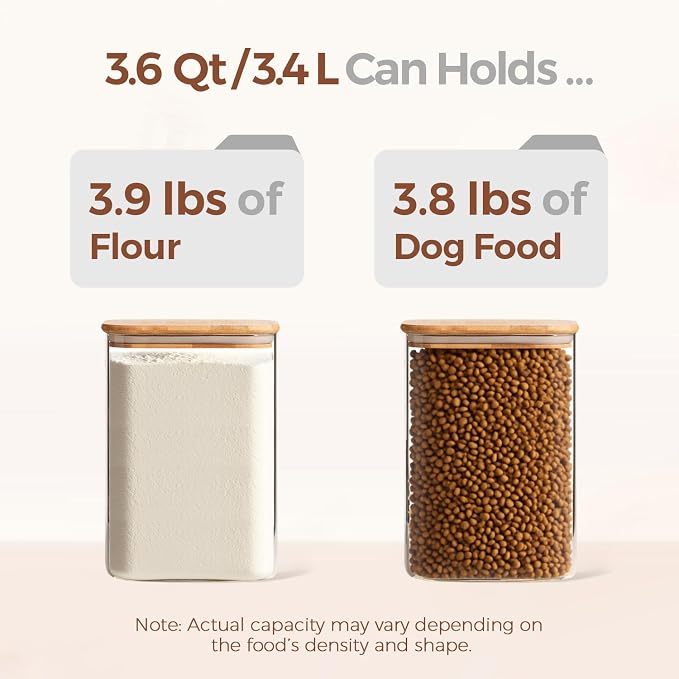 ComSaf Glass Storage Jars with Bamboo Lids 3.6 Qt 2 Pack Large Wide Mouth | Pantry Organization, Flour Sugar Coffee Beans, Pasta Cereal Dry Food, Big Capacity, Cabinet Organization, Dry Food Storage