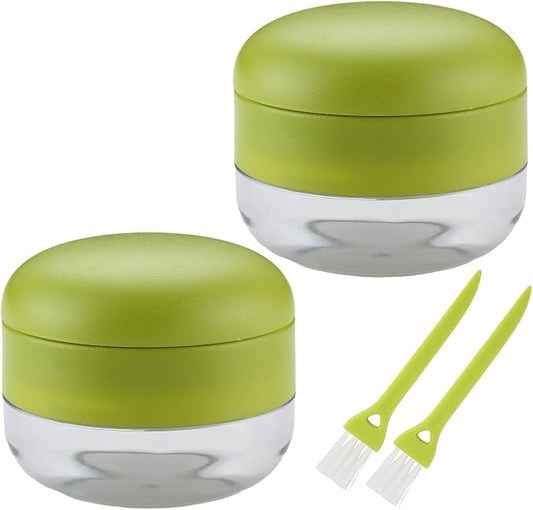 2PCS Garlic Presses and Chopper with Container | Stainless Steel Blades, Manual Mincer Cutter Grinder, with 2PCS mini Brushes - Suitable for Home and Camping – (Green)